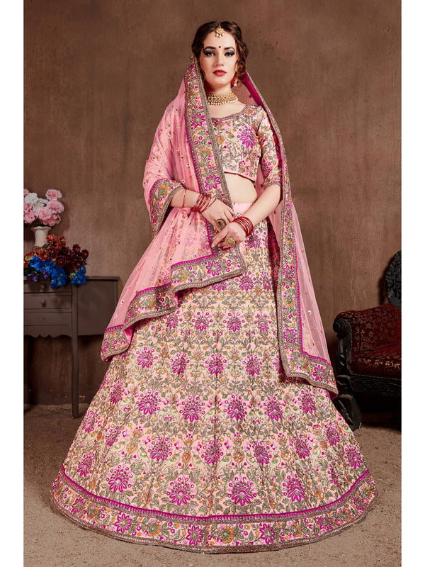 Arresting Pastel Pink Colored Bridal Wear Designer Embroidered Lehenga choli Clothsvilla