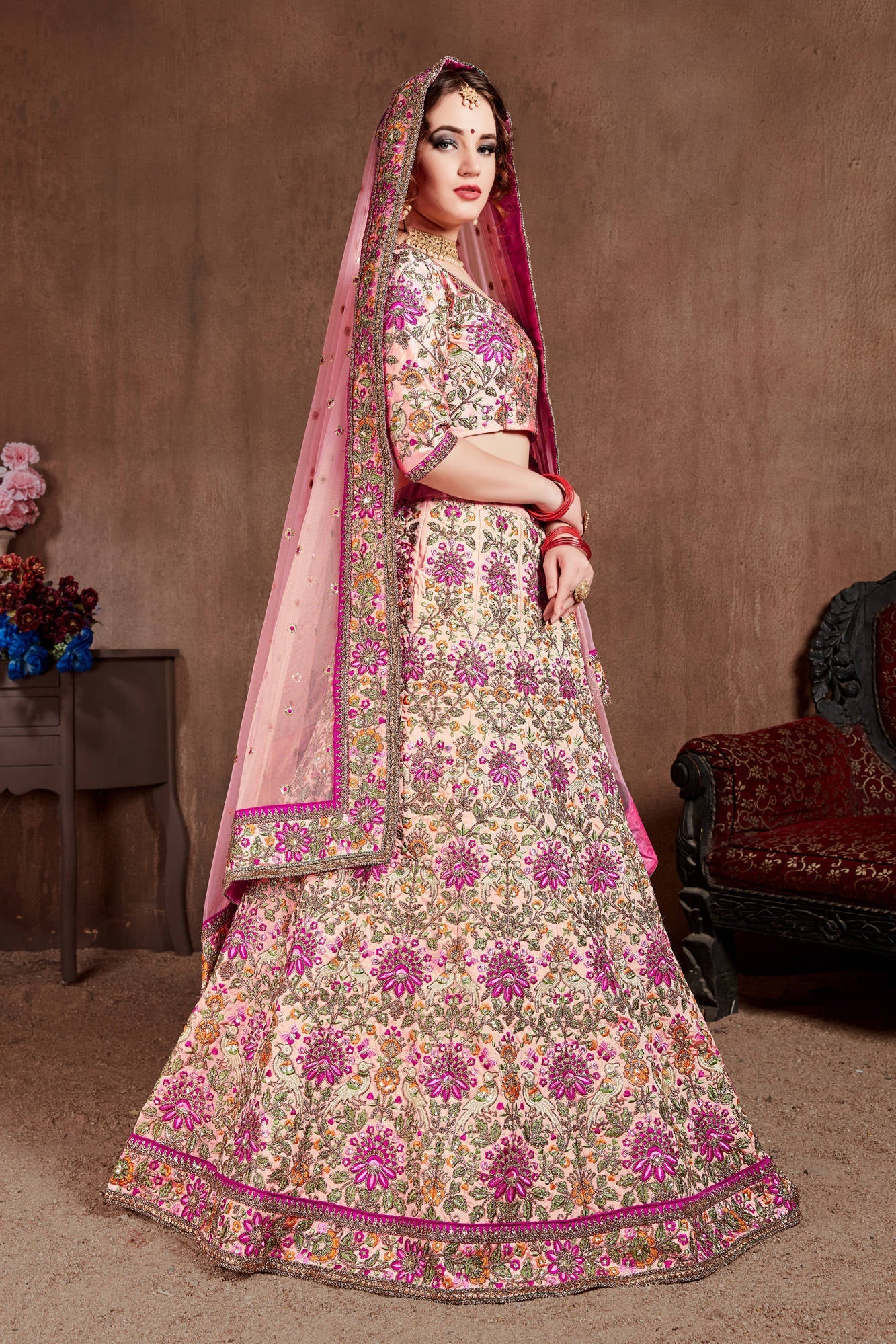 Arresting Pastel Pink Colored Bridal Wear Designer Embroidered Lehenga choli Clothsvilla