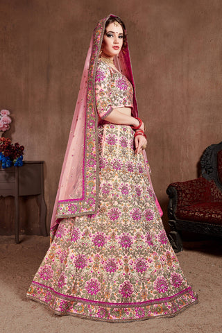 Arresting Pastel Pink Colored Bridal Wear Designer Embroidered Lehenga choli Clothsvilla