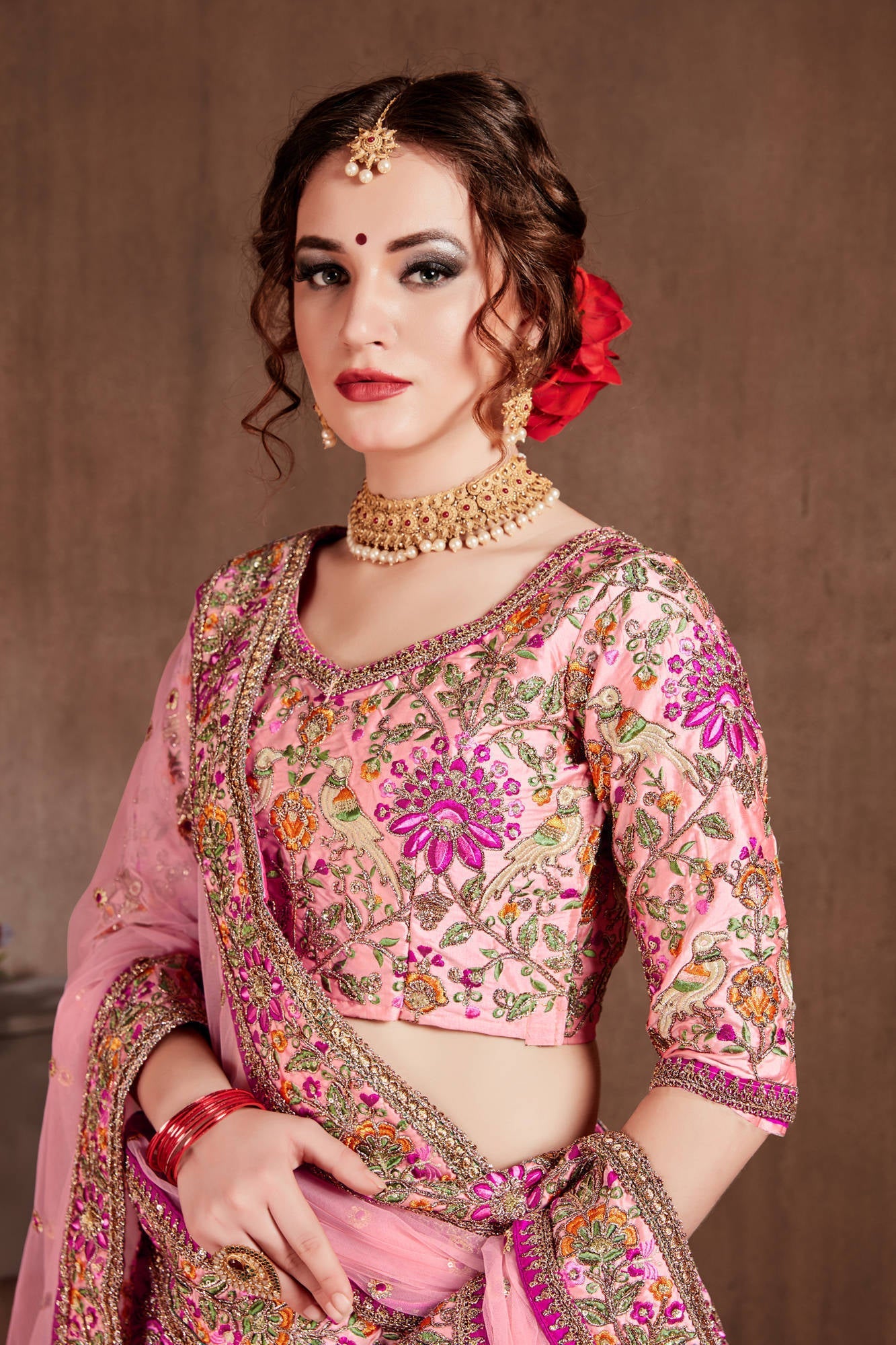 Arresting Pastel Pink Colored Bridal Wear Designer Embroidered Lehenga choli Clothsvilla