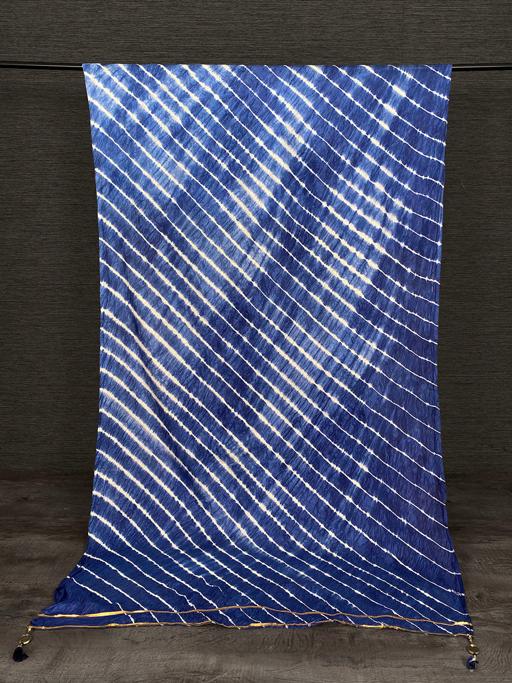 Navy Blue Color Gota Patti Border Leheriya Bandhej Dupatta Clothsvilla