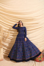 Load image into Gallery viewer, Navy-Blue Pigment Foliage Taffeta Silk Party Wear Gown Semi Stitched ClothsVilla