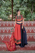 Load image into Gallery viewer, Navy-Blue &amp; Orange Embroidered Cotton Indian Traditional Festival Dandiya Raas Garba Semi Stitched Navratri Lehenga ClothsVilla