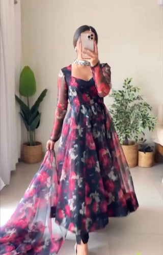 Floral Print NEW PARTY WEAR ORGANZA GOWN at Rs 1100 in Surat | ID:  2850380013512