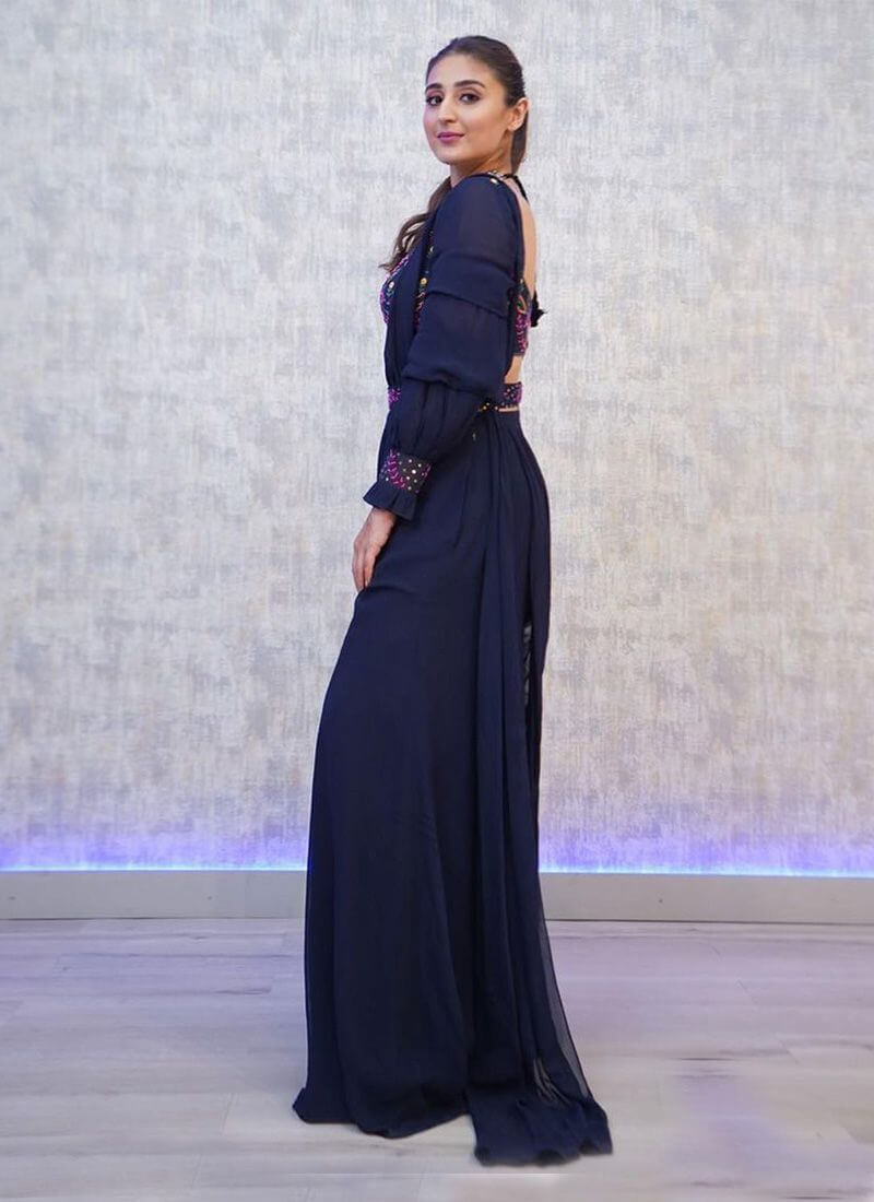 Navy Blue Color Georgette Fabric Thread And Zari Work Palazzo Salwar Suit Clothsvilla