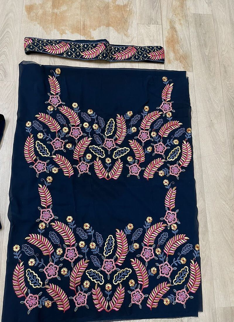 Navy Blue Color Georgette Fabric Thread And Zari Work Palazzo Salwar Suit Clothsvilla