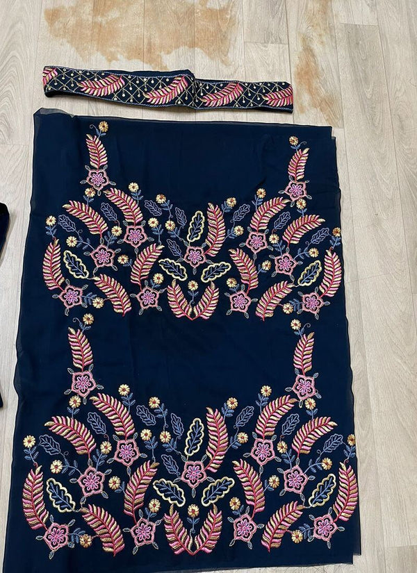 Navy Blue Color Georgette Fabric Thread And Zari Work Palazzo Salwar Suit Clothsvilla