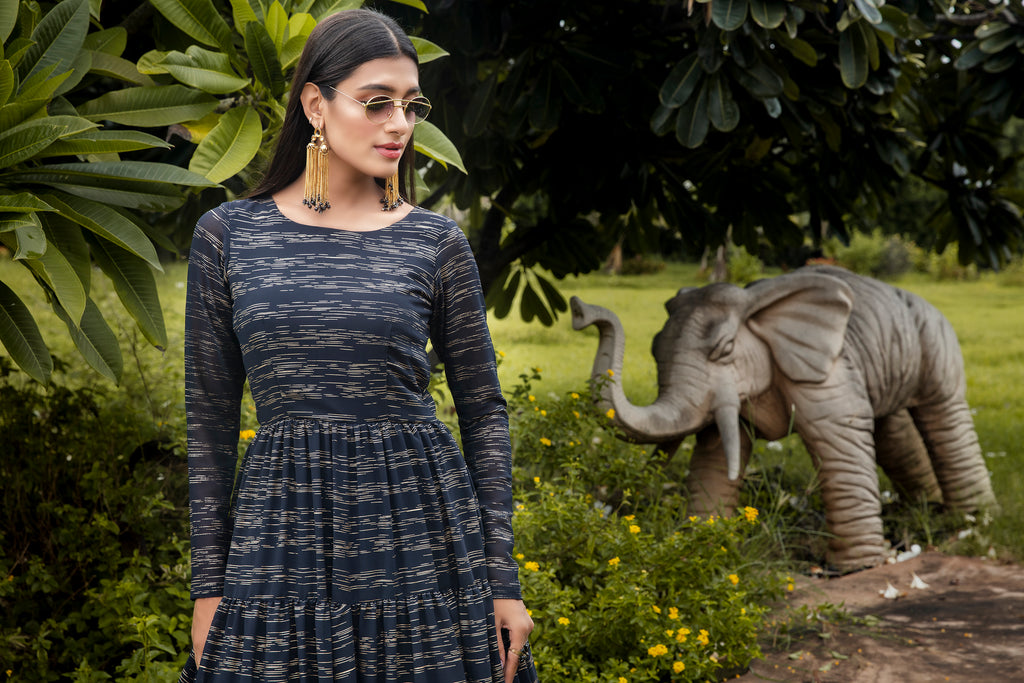 Navy Blue Color Latest Fancy Designer Georgette Anarkali Suit ClothsVilla