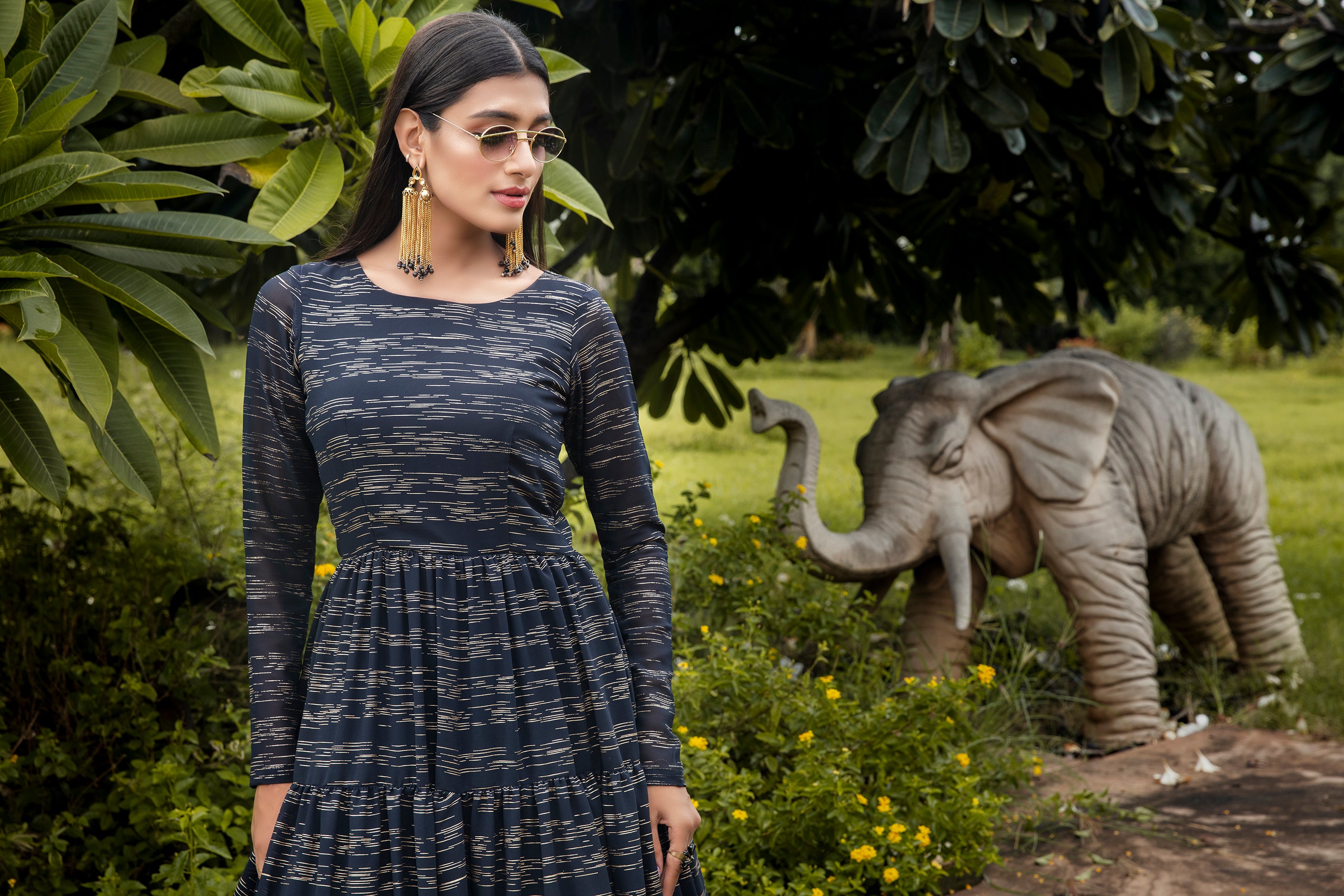 Navy Blue Color Latest Fancy Designer Georgette Anarkali Suit ClothsVilla