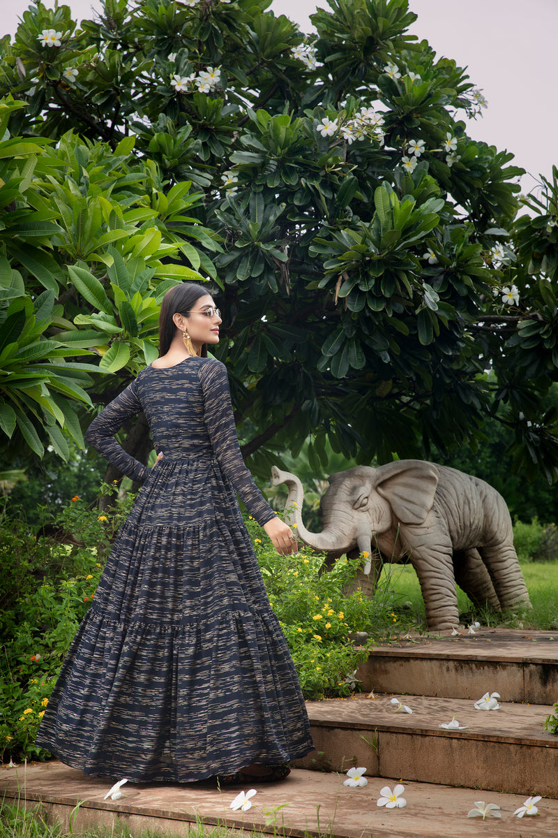 Navy Blue Real Georgette Anarkali Suit main image 1
