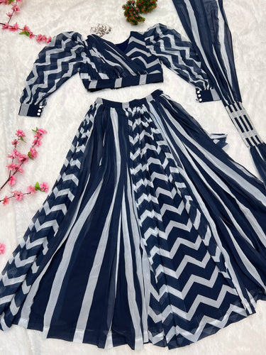 Navy Blue Faux Georgette Digital Printed Lehenga Choli Clothsvilla