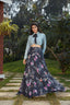 Navy Blue Floral Crepe Indo Western Ready To Wear Skirt With Crop Top ClothsVilla