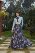 Load image into Gallery viewer, Navy Blue Floral Crepe Indo Western Ready To Wear Skirt With Crop Top ClothsVilla