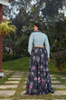 Load image into Gallery viewer, Navy Blue Floral Crepe Indo Western Ready To Wear Skirt With Crop Top ClothsVilla