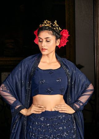 Navy Blue Georgette Bridal Wear Embroidery Work Lehenga Choli ClothsVilla