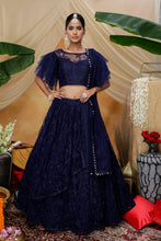 Load image into Gallery viewer, Navy Blue Heavy Net With Embroidered Party Wear Lengha , And Traditional Wear For Women ClothsVilla