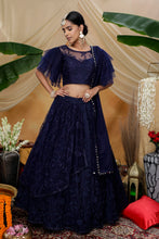 Load image into Gallery viewer, Navy Blue Heavy Net With Embroidered Party Wear Lengha , And Traditional Wear For Women ClothsVilla