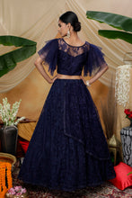 Load image into Gallery viewer, Navy Blue Heavy Net With Embroidered Party Wear Lengha , And Traditional Wear For Women ClothsVilla