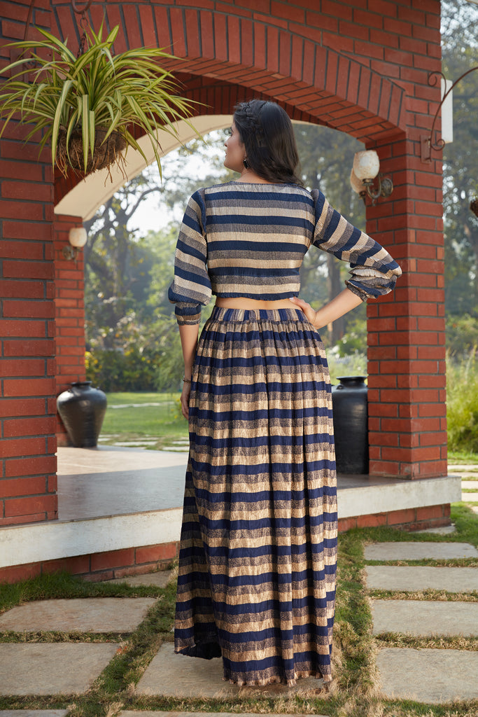 Navy Blue Imported Indo Western Ready To Wear Skirt With Crop Top ClothsVilla