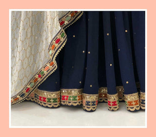 Navy Blue Lehenga Choli in Georgette with Mukaish Work Clothsvilla