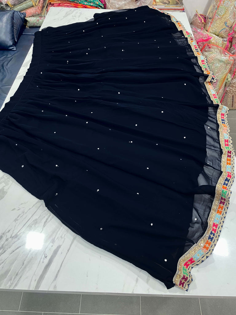 Navy Blue Lehenga Choli in Georgette with Mukaish Work Clothsvilla