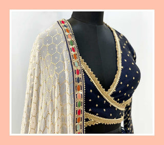 Navy Blue Lehenga Choli in Georgette with Mukaish Work Clothsvilla