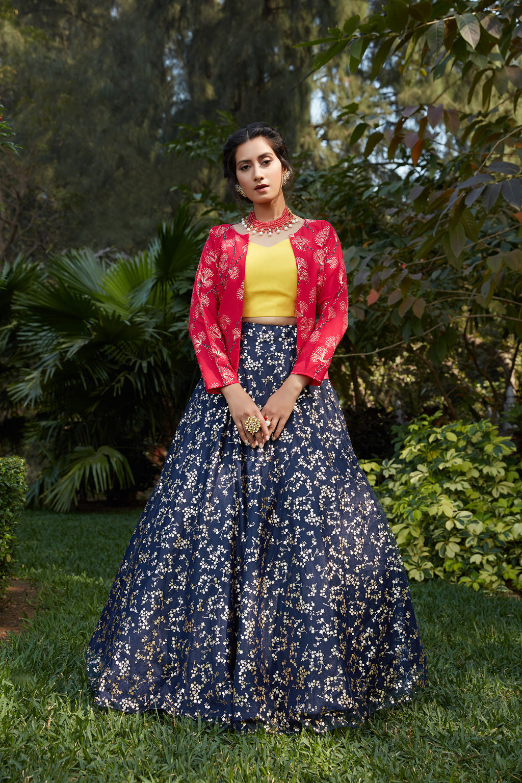 Navy Blue Lehenga Metallic Foil Printed Work With Koti Lehenga, Wedding Wear And Also Party Wear Latest Designer Chaniya Choli For Women ClothsVilla