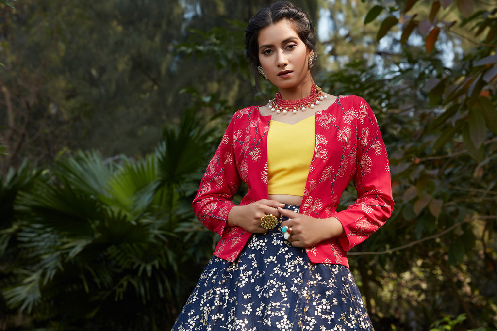 Navy Blue Lehenga Metallic Foil Printed Work With Koti Lehenga, Wedding Wear And Also Party Wear Latest Designer Chaniya Choli For Women ClothsVilla