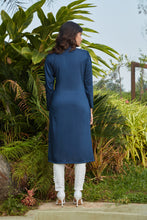 Load image into Gallery viewer, Navy Blue Mukaish Worked Cotton Readymade Kurti ClothsVilla