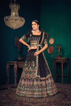 Load image into Gallery viewer, Navy Blue Multi Thread Embroidered Georgette Wedding Lehenga Choli ClothsVilla