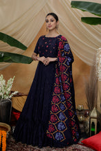 Load image into Gallery viewer, Navy Blue Resham Sequins Work Georgette Silk Anarkali Salwar Suit ClothsVilla