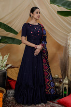 Load image into Gallery viewer, Navy Blue Resham Sequins Work Georgette Silk Anarkali Salwar Suit ClothsVilla