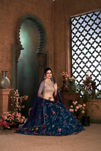 Load image into Gallery viewer, Navy Blue Thread Embroidered Art Silk Semi Stitched Bridal Lehenga ClothsVilla