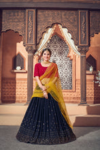 Load image into Gallery viewer, Navy Blue Thread Embroidered Georgette Party Lehenga Choli With Dupatta ClothsVilla