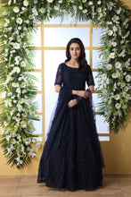 Load image into Gallery viewer, Navy Blue Thread Embroidered Net Party Wear Anarkali Gown With Dupatta ClothsVilla