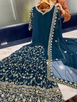 Navy Blue Top With Sequins Work Palazzo Set Clothsvilla