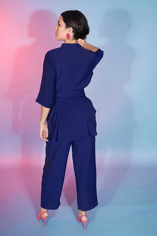 Navy Blue Viscose Rayon Self Design Stitched Co-ords Set Collection ClothsVilla.com