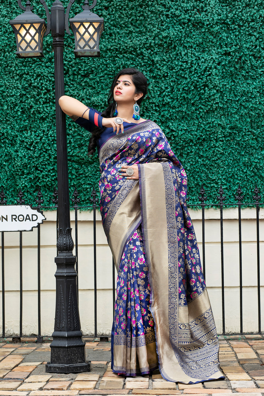 Navy Blue Weaving Banarasi Silk Festive Saree With Blouse ClothsVilla