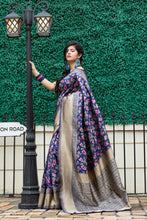Load image into Gallery viewer, Navy Blue Weaving Banarasi Silk Festive Saree With Blouse ClothsVilla