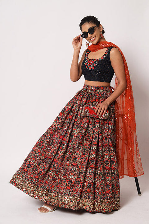Navy Art Silk Sequence Embroidered Work Lehenga Choli ClothsVilla.com Main image