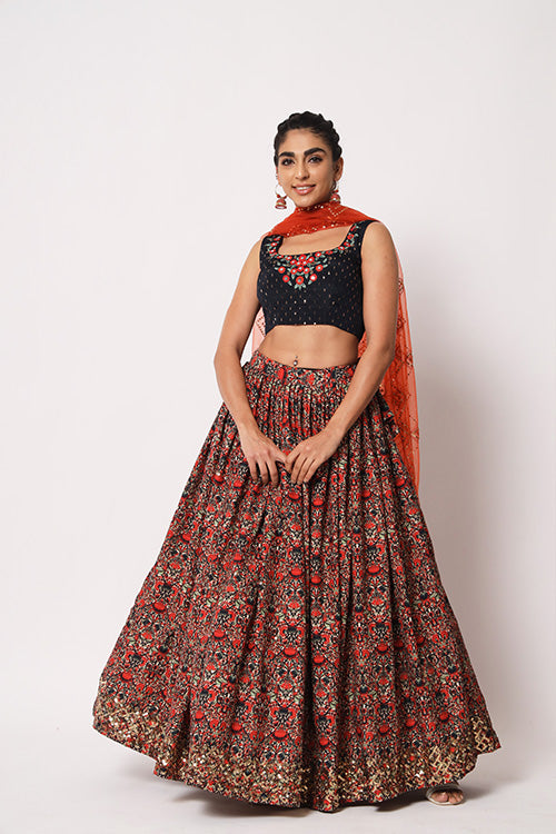 Navy Art Silk Sequence Embroidered Work Lehenga Choli ClothsVilla.com