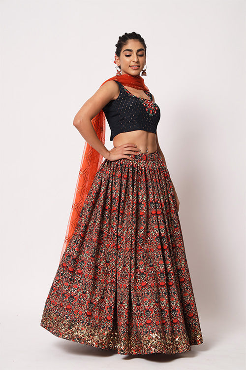 Navy Art Silk Sequence Embroidered Work Lehenga Choli ClothsVilla.com