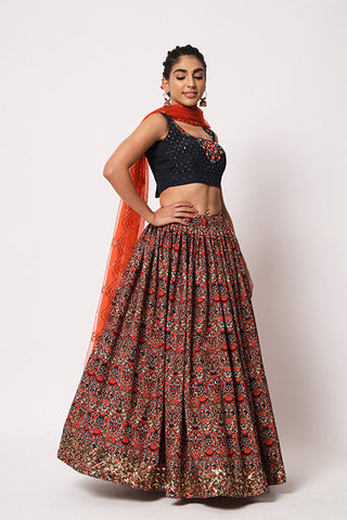 Navy Art Silk Sequence Embroidered Work Lehenga Choli ClothsVilla.com