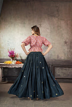Load image into Gallery viewer, Navy Art Silk Thread With Sequins Embroidered Crop-Top Skirt ClothsVilla.com