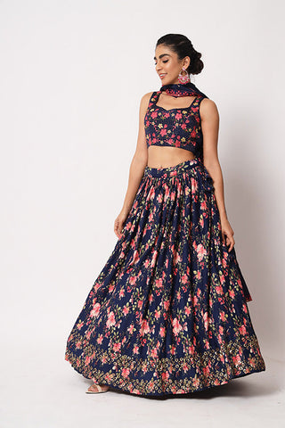 Navy Blue Art Silk Sequince Embroidered Work Lehenga Choli ClothsVilla.com