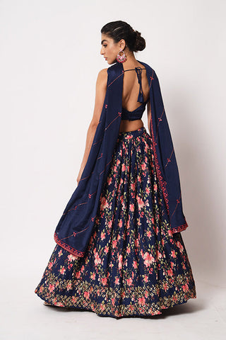 Navy Blue Art Silk Sequince Embroidered Work Lehenga Choli ClothsVilla.com