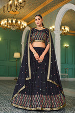 Load image into Gallery viewer, Navy Blue Georgette Thread With Sequins Work On Lehenga Choli ClothsVilla.com