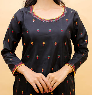 Navy Blue Pakistani Art Silk Plazo Suit For Indian Festival & Weddings - Sequence Embroidery Work, Thread Embroidery Work, Clothsvilla