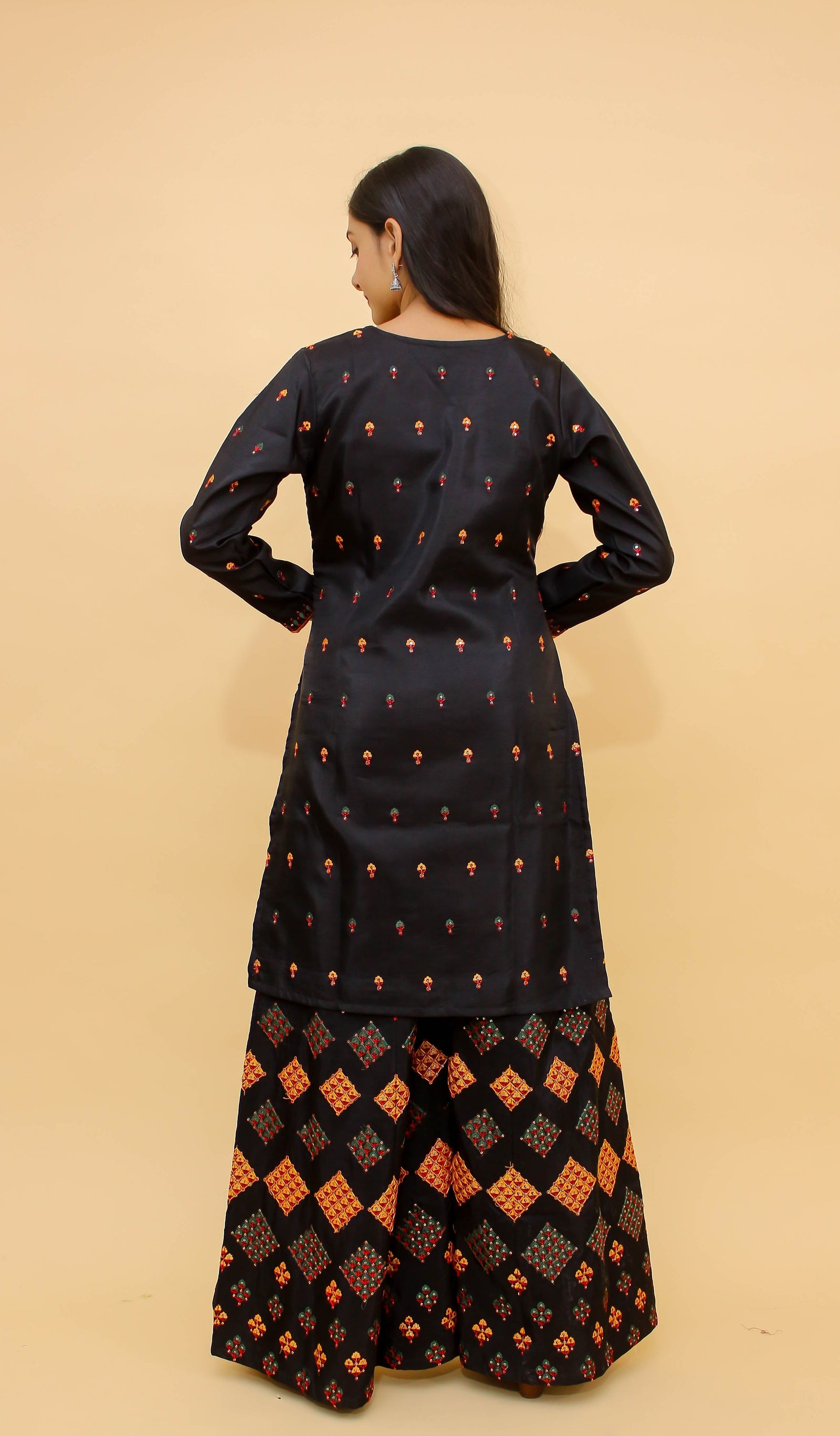 Navy Blue Pakistani Art Silk Plazo Suit For Indian Festival & Weddings - Sequence Embroidery Work, Thread Embroidery Work, Clothsvilla