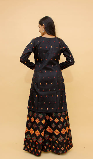 Navy Blue Pakistani Art Silk Plazo Suit For Indian Festival & Weddings - Sequence Embroidery Work, Thread Embroidery Work, Clothsvilla